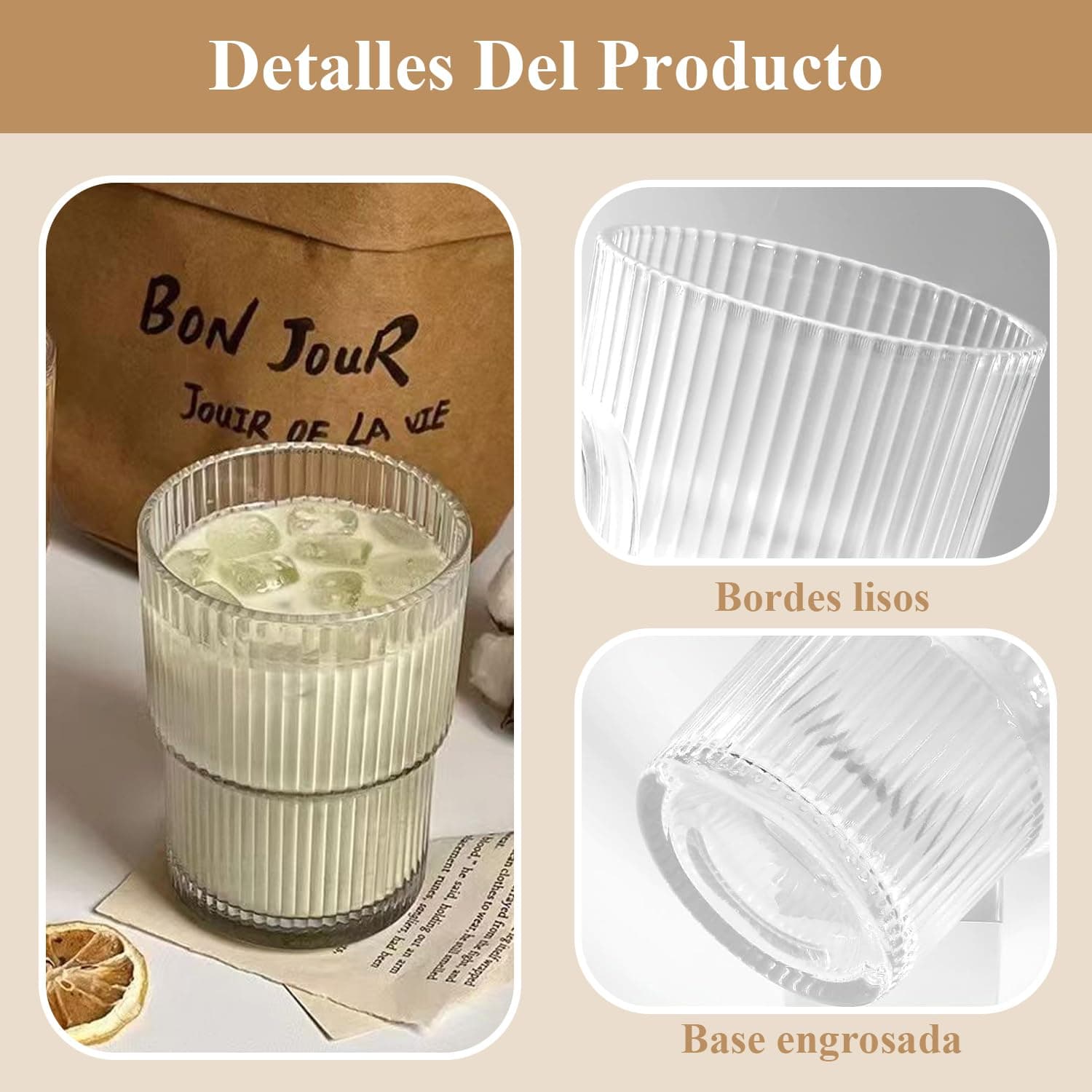 2 Pcs Taza de vidrio con Tapa y Pajita,Juego de Tazas de Café de 400ML,Juego Moderno de Taza de Café Exquisita,Apto Tanto para Frío Como para Calor para Cerveza,Whisky,Capuchino,Té,Leche,Cola thumbnail 3