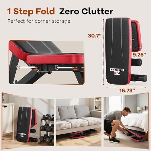 NICEPEOPLE Basic Weight Bench for Home Gym, 8 Backrests Adjustable Bench with 660LBS Weight Capacity for Chest Shoulders Arms Muscles, Foldable and Compact for Small Space Apartment Room thumbnail 6