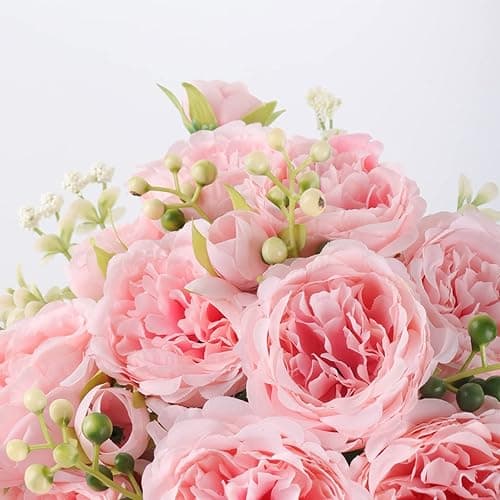 Artificial Peonies Silk Flowers, 4 Bundles Faux Peony Bouquet Florals Arrangements for Farmhouse Home Boho Wedding Table Centerpiece, Fake Plastic Flower Bulk for Vase Decoration (Light Pink) thumbnail 7