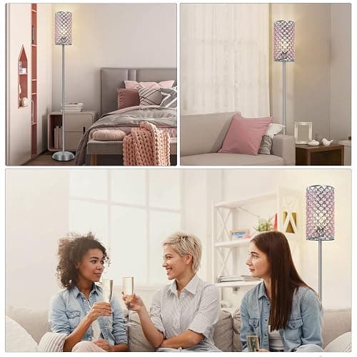 GyroVu Crystal Floor Lamp for Bedroom, Living Room Pink Floor Lamps Modern Tall Lamp with On/Off Foot Switch Glam Standing Light for Girls Bedroom Minimalism Pole Corner Lamp for Office Dorm Hotel thumbnail 7