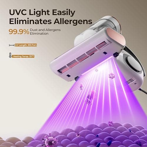 JIGOO Bed Vacuum Cleaner, Mattress Vacuum Cleaner with UV & Ultrasonic and High Heating, 13Kpa Suction 500W Powerful Double Cup Handheld Vacuums (J300 Corded) thumbnail 3