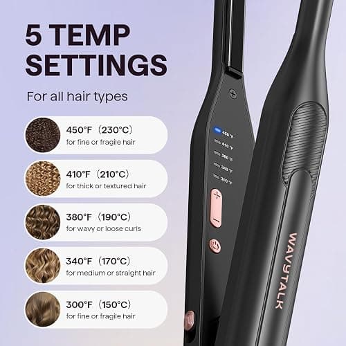 Wavytalk 0.3" Pencil Flat Iron Small Straightener for Short Hair&Pixie Cut | 5 Adjustable temperature settings, 0.3" Ceramic Tourmaline Plates Control Root Styling, Curved Design with Rounded Edges thumbnail 2