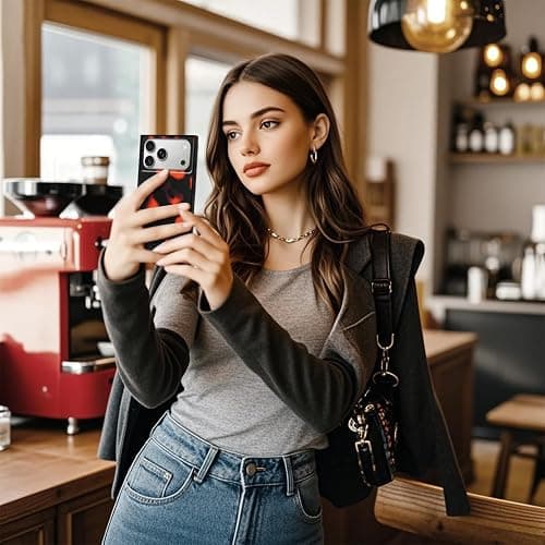 Cinysnt for iPhone 17 Pro Max Case, Vintage Square Cool Girl Leopard Print Brown Amber Aesthetic Full Camera Protective Cover, Trendy Slim Tortoise Shell Case for Girls Women - Retro Red Brown thumbnail 5