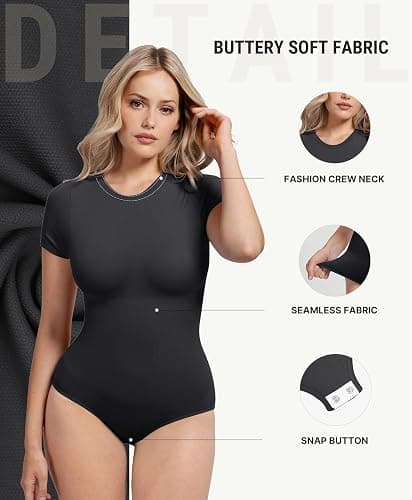FeelinGirl Shapewear Bodysuit Tummy Control Soft Short Sleeve For Women thumbnail 3