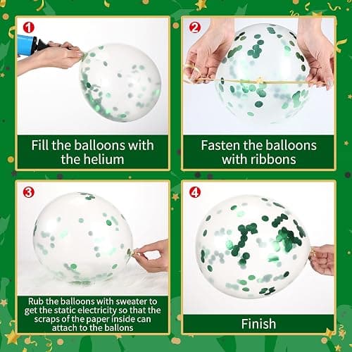 Sratte 60 Pcs 12 Inch Black Green White Balloons Kit Halloween Decorations Confetti Latex Metallic Balloons with 2 Rolls Ribbon Party Favor for Memorial Day, Birthdays thumbnail 4