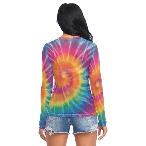 Plaaee Women's Sheer Mesh Blouse Silver Animal Print Glitter Metallic Gradient See Through Long Sleeve Shirt Tops Clubwear S thumbnail 5