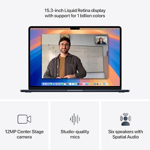 Apple 2025 MacBook Air 15-inch Laptop with M4 chip: Built for Apple Intelligence, 15.3-inch Liquid Retina Display, 16GB Unified Memory, 256GB SSD Storage, Touch ID; Midnight with AppleCare+ (3 Years) thumbnail 3