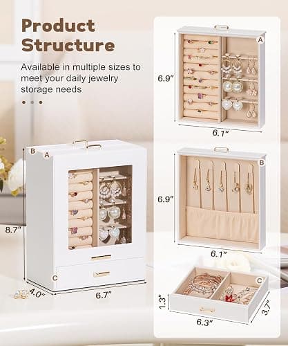 Homde Jewelry Organizer Girls Women Jewelry Box for Necklaces Rings Earrings Gift Bracelets Storage Case (White + Gold) thumbnail 3