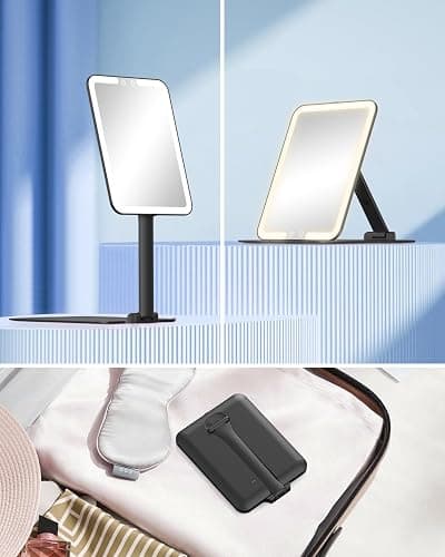 Gospire Travel Makeup Mirror with Lights and Magnification 10X, Portable Make Up Compact Tabletop with Adjustable Stand, 3 Colored Light Rechargeable Lighted LED Cosmetic Vanity- Black thumbnail 7