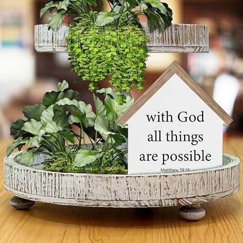 Christian Home Decor, Bible Verse with God All Things are Possible Matthew 19:26 House Shaped Wood Block Sign, Home Living Room Decor for Desk Table Shelf thumbnail 7