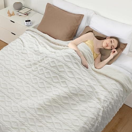 CAROMIO Electric Blanket King Size Dual Control - Thick Tufted Sherpa Heated Blanket with 10 Heating Levels and 10 Time Settings, ETL Certified Fast Heating Blankets King Size 90"×100", White thumbnail 2