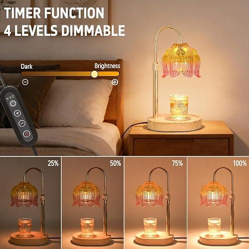 Flower Candle Warmer lamp with Timer Dimmer,Adjustable Height Candle Warmer,Fits All Jar Scented Candles,Christmas Gifts for Mom Women,Candle Lamp for Bedroom Home Decor,Light Pink thumbnail 2