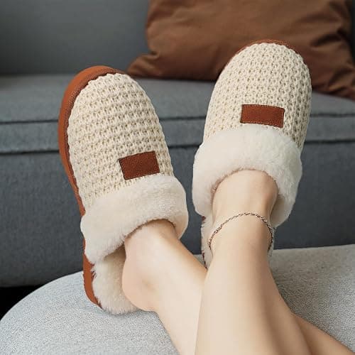 ATHMILE Cozy Slippers For Women Fuzzy Fluffy Warm Women's Platform Slippers Memory Foam Arch Support Ladies Knit House Shoes Indoor Outdoor Bedroom Winter Fireside Bride Pantuflas Para Mujer thumbnail 5