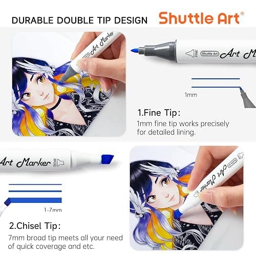 Shuttle Art 310 Colors Alcohol Markers, 309 Colors Dual Tip Art Marker Set Plus Colorless Blender, Micro-tip Pens, White Highlighter Pens, Marker Bag with Holders Perfect for Students Adults Coloring thumbnail 4