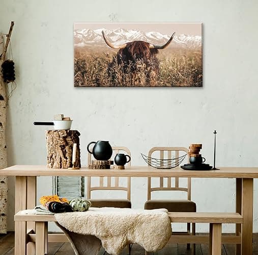 DJSYLIFE Highland Cow Wall Art Farmhouse Decor Canvas Printed Country Cow Pictures Western Rustic Modern Artwork Decorations for Bedroom Office Living Room Framed Ready to Hang 20" x 40" thumbnail 5