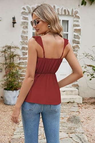 Poetsky Summer Beach Tanks for Women Sexy Going Out Tops Cute Peplum Babydoll Shirts thumbnail 3