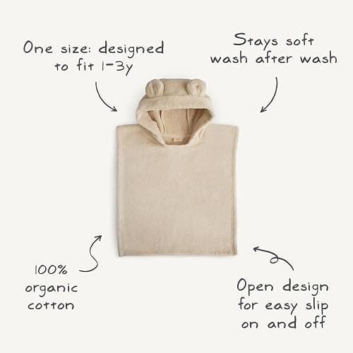 mushie Poncho Towel for Toddlers and Kids (Fog) | Organic Terry Cotton | Ages 1-3 Years - Fog thumbnail 4