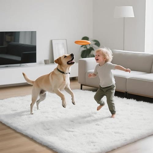 Shag Area Rugs for Bedroom Living Room,4X6 Ultra Soft White Fluffy Area Rugs for Dorm, Indoor Carpet Nursery Rugs for Kids Room Home Decor,White thumbnail 3