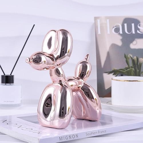 XIAOMAGG Pink Balloon Dog Decor - Animal, Shelf & Modern Desk Statue - Office Gold Decorations thumbnail 2