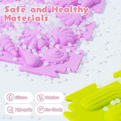 AKIMRABY 8 Pcs Sensory Mats, Sensory Tiles Puzzle Floor Mat for Kids Sensory Room Items，Different Patterns and Colors - Silicone Massage Orthopedic Mat for Children with Autism thumbnail 3