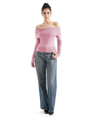SUUKSESS Women Off Shoulder Sweaters Long Sleeve Ribbed Knit Going Out Fall Tops Blouse thumbnail 6