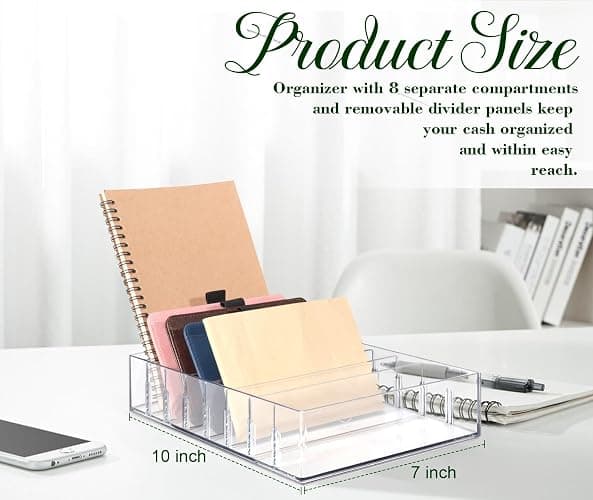 XUWAIDSGN Large Acrylic Cash Organizer 8 Section Clear Money Budget Tray Organizer Plastic Divider Bill Storage Holder for Cash Envelope (Clear) thumbnail 3