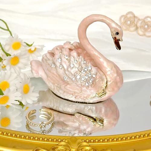 Qsabv Enameled Pink Swan Trinket Box, Mini Hand-Painted Swan Figurine Decor | Metal Small Decorative Jewelry Organizer, Ring Earrings Holder Keepsake Box Wedding Gift for Women Girls thumbnail 4