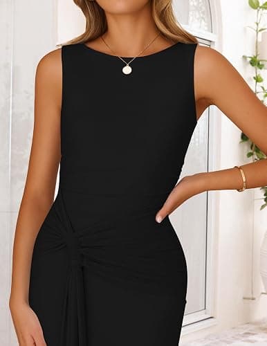 ZESICA Women's Summer Sleeveless Bodycon Dress 2026 Crewneck Ruched Sexy Mesh Wedding Guest Cocktail Party Maxi Dresses thumbnail 7