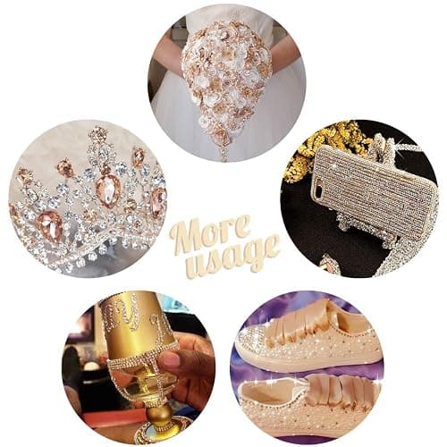 qiipii 4080Pcs Gold Nail Rhinestones, More Quantity 1.5-4mm Mini Flatback K9 Glass Crystal & 3D Multi Shapes Gems, Champagne Gold Gems Round Stones Diamonds jewels Gemstones for Nail Face Eyes Makeup thumbnail 9