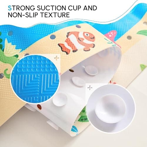 Vannokor Baby Bath Mat for Tub Non Slip Kids, 40 X 16 Inch Extra Long Bathtub Mat with Drain Holes and Suction Cups, Anti Slip Shower Mat Machine Washable, Whale thumbnail 7