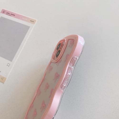 QLTYPRI Bow Case for iPhone 13/iPhone 14 Wavy Fame, Pink | Clear Cute Ribbon Bow Phone Case,Curly Wave Aesthetic Design,Slim Soft Transparent Shockproof Protective Case for Women Girl thumbnail 4