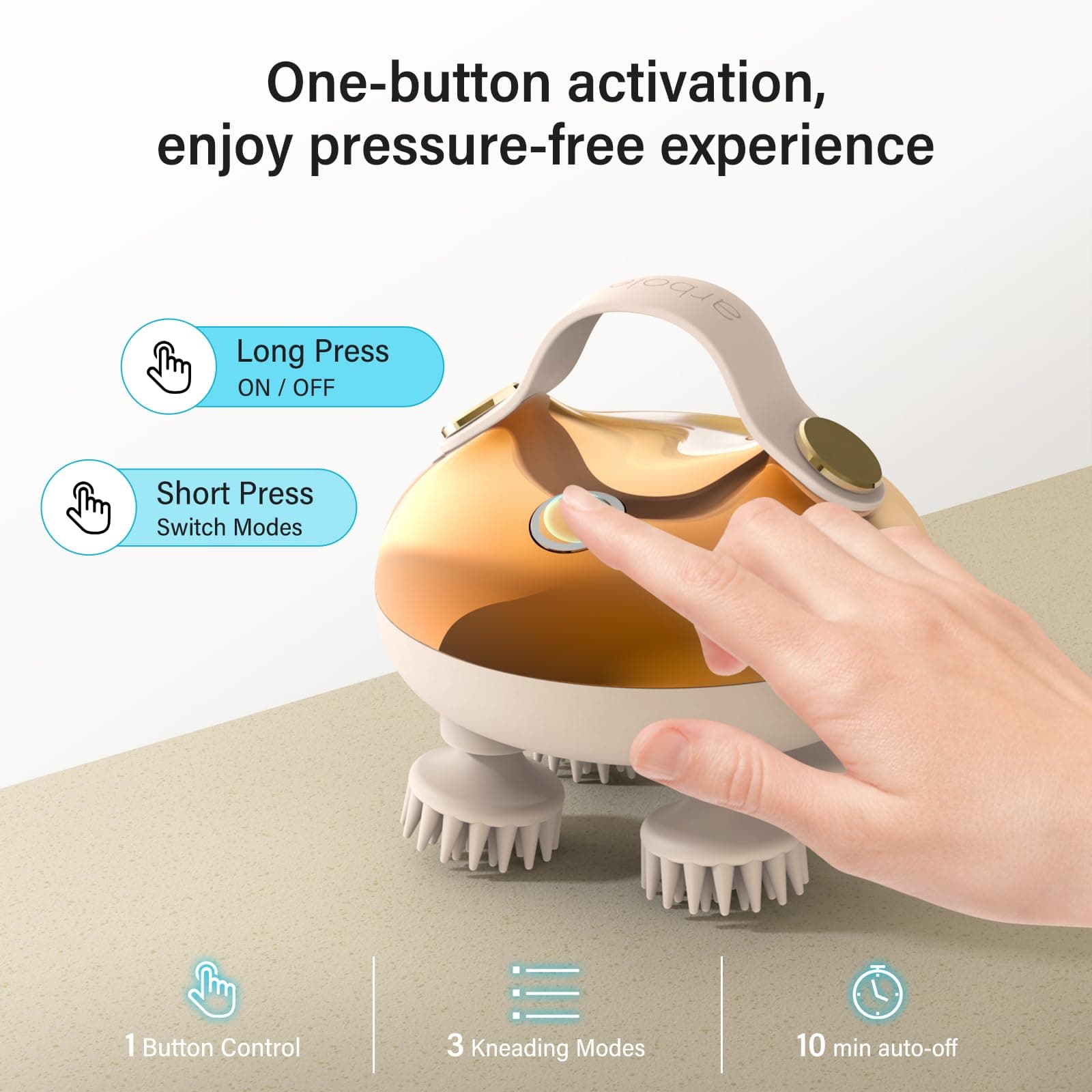 Arboleaf Electric Scalp Massager for Hair Growth - Portable Rechargeable Head Massager, Waterproof Handheld Hair Scratcher With 8 Removable Massage Claws, Stress Relief, Gold thumbnail 7