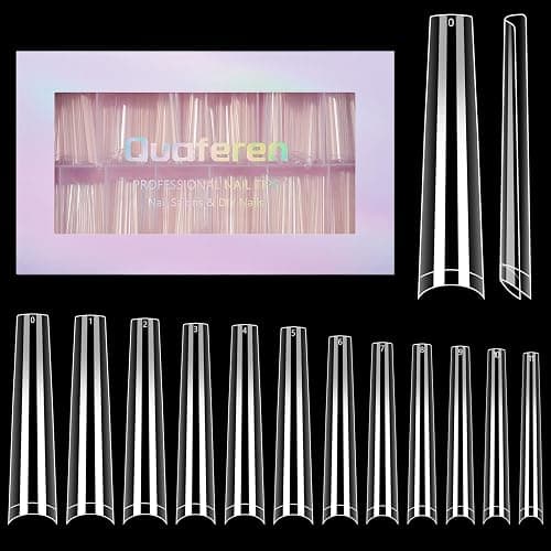 Quaferen 504Pcs Clear Coffin Nail Tips for Acrylic Nails Professional, XXXL Extra Long No C Curve Coffin Straight Acrylic Nail Tips, Half Cover No Crease Nail Extension False Nails for DIY Nail Art - Image 1