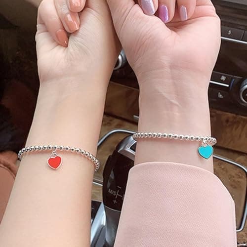 Women Bracelets Link Bracelets Heart Bracelet for Best Friend, Gifts for Mom Boyfriend Friendship Jewelry - Pink thumbnail 5