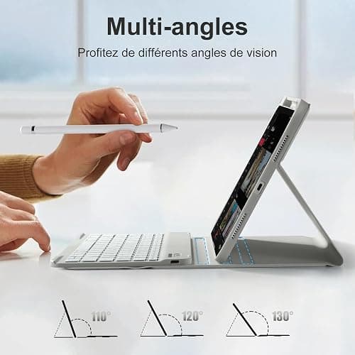 drivego Coque Clavier pour iPad A16 11/10 Ème Generation (11 Pouces 2025/10.9 Pouces 2022), Étui Keyboard à Touches Anti-Arrachage avec Porte Crayon, AZERTY Layout pour iPad 10eme/11eme, Gris Clair thumbnail 7