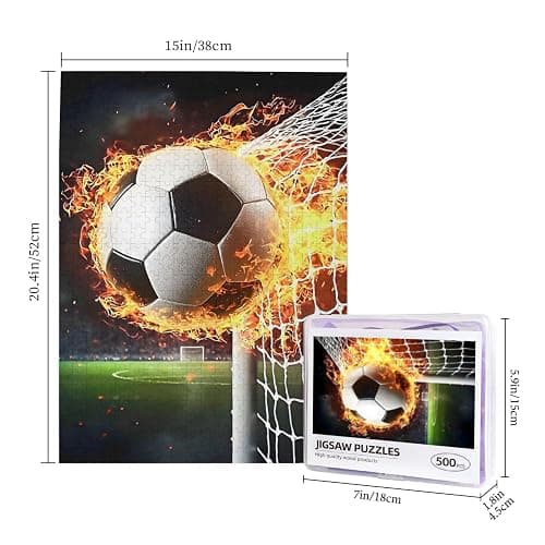 Soccer Puzzle 500 Piece Jigsaw Puzzles for Adults Soccer Sports Jigsaw Puzzle Fire Ball Sport Wooden Puzzles Birthday Gifts for Adults Family Game thumbnail 3