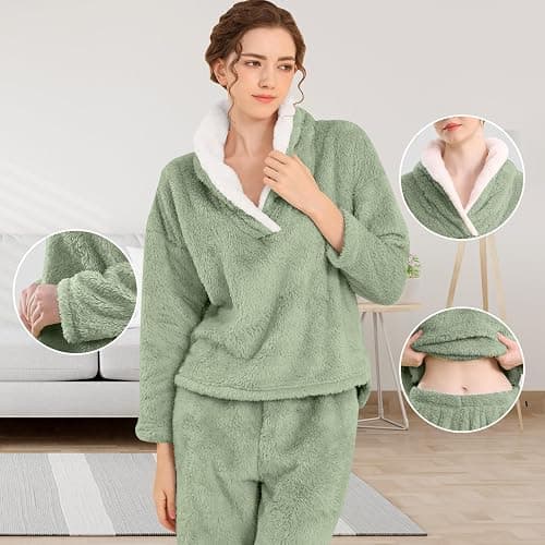BOSECETA Fluffy Pajamas for Women Set Soft Comfy Fleece Pjs Pullover Pants Loose Plush 2 Piece Sleepwear Fuzzy for Winter thumbnail 4