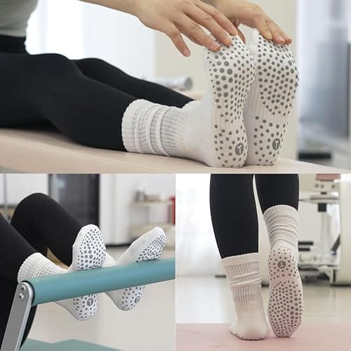 Pilates Slouch Crew Socks for Women, Grip Yoga Socks with Non Slip Grippers for Barre Ballet Dance Hospital Workout thumbnail 5