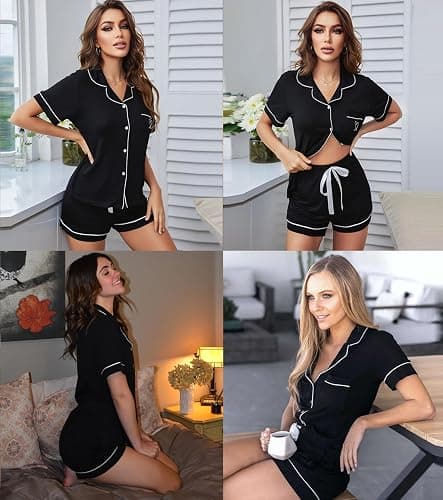 SWOMOG Womens Pajamas Set Button Down Soft Short Sleeve Sleepwear Loungewear 2 Pcs Pjs Shorts Set XS-XXL thumbnail 5