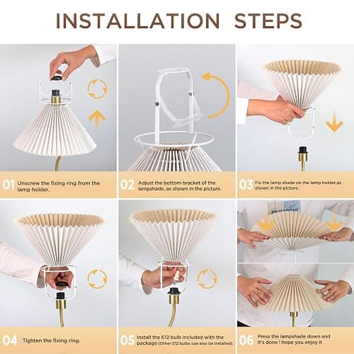 KUNJOULAM Small Pleated Table Lamp, Bedside Nightstand Lamp with Beige Lampshade, Morden Mini Lamp for Bedroom Home Office Decor, E12 Bulb Included thumbnail 6