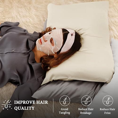 BHZ Satin Goose Down Feather Pillows Standard Size with Beige Satin Pillowcase for Hair and Skin, Cooling Pillow Cases Similar to Silk Pillow Cases, Decorative for Women, Mom Men thumbnail 5