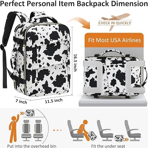 Tenot Carry on Backpack for Women TSA Approved 15.6 Inch Travel Laptop Backpack for Women Travel Essentials Womens Travel Backpack Cow Print thumbnail 2