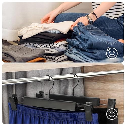 GUANJUNE 10 Pack Clothes Pants Hangers, Space-Saving Skirt Holders with 360 ° Swivel Hooks, Adjustable Clips, Trouser Coat Garment Jeans Black - 10 Pack - Black thumbnail 5