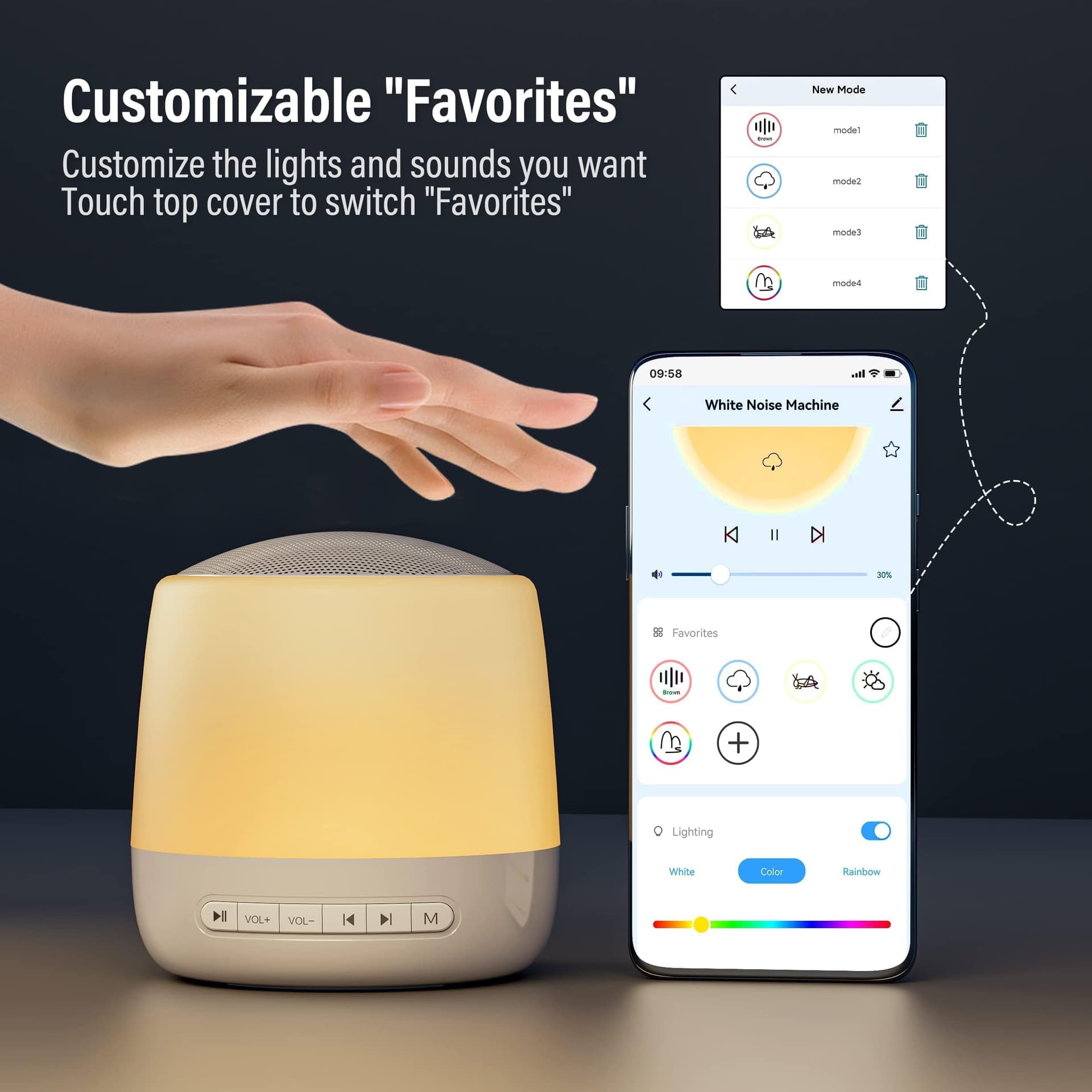 Baby Sound Machine with Night Light, White Noise Machine for Kids and Adults, 34 Soothing Sounds, Customizable Favorites, APP Remote Control, Alarm Clock, Child Lock, Scheduled Sleep Routine thumbnail 2