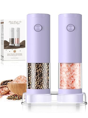 Salt and Pepper Grinder Set Christmas Gifts for Women Automatic Battery Purple Pepper Mill Shakers Kitchen Accessories Cooking for Mom, Adjustable Coarseness Salt Pepper Shakers White Elephant Gift - Image 1