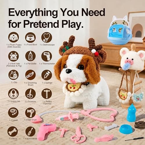 wizwink Interactive Electronic Plush Dog Toy, Walking Barking Puppy | Fun Pet Care & Dress-up Game for Kids, Comes with Leash & Handmade Costume Hats, Birthday Gift for Kids Girls Boys Ages 4-8 thumbnail 6