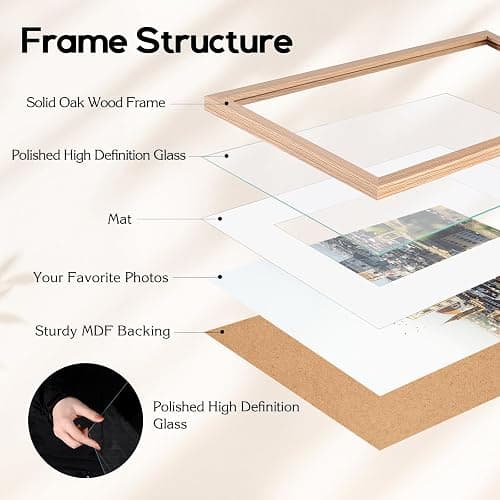 ATOBART 8x10 Solid Oak Wood Picture Frames, 6 Pack | Natural solid oak frames with polished real glass, horizontal & vertical wall mounting and tabletop display for home decor thumbnail 7