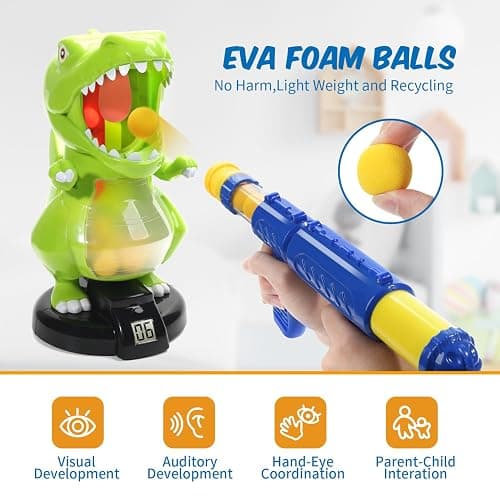 EagleStone Dinosaur Shooting Toys for Boys 5 6 7 8 9 Years Old, Electronic Kids Target Games w/ Air Pump Gun, LCD Score Record, Sound, 24 Foam Balls, Birthday Party Favor,Christmas Gifts for Toddlers thumbnail 4