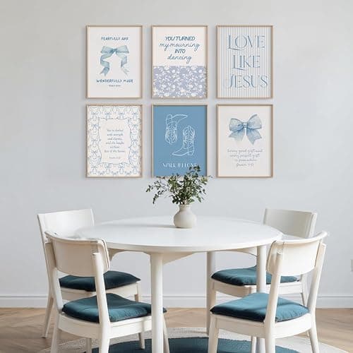 Blue Christian Bow Wall Art Bible Verse Canvas Poster Girls Room Wall Decor Scripture Jesus Pictures Religious Poster Trendy Preppy Aesthetic Prints Coquette Artwork for Bedroom 8x10x6 Inch Unframed thumbnail 6