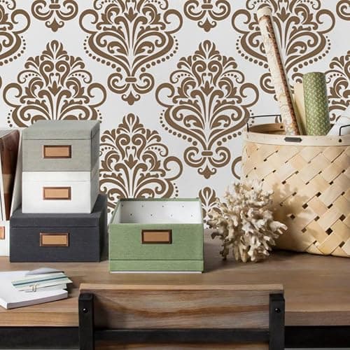 Damask Stencils for Walls 12inch Damask Stencil Large Texture Stencils Mixed Medium Layering Templates for Painting on Wood Furniture Canvas Paper Fabric thumbnail 7